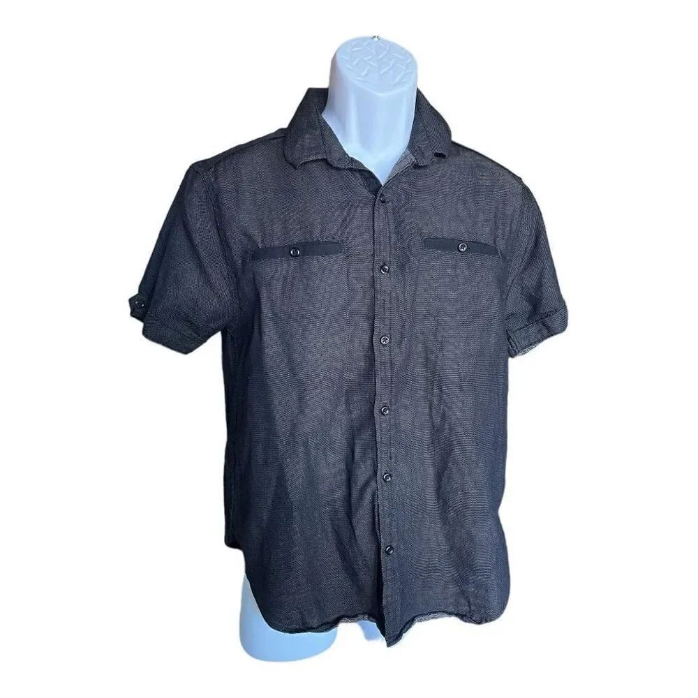 Mens GBG Los Angeles Button Down Denim Look Mixed Media Casual Shirt - Sz S
